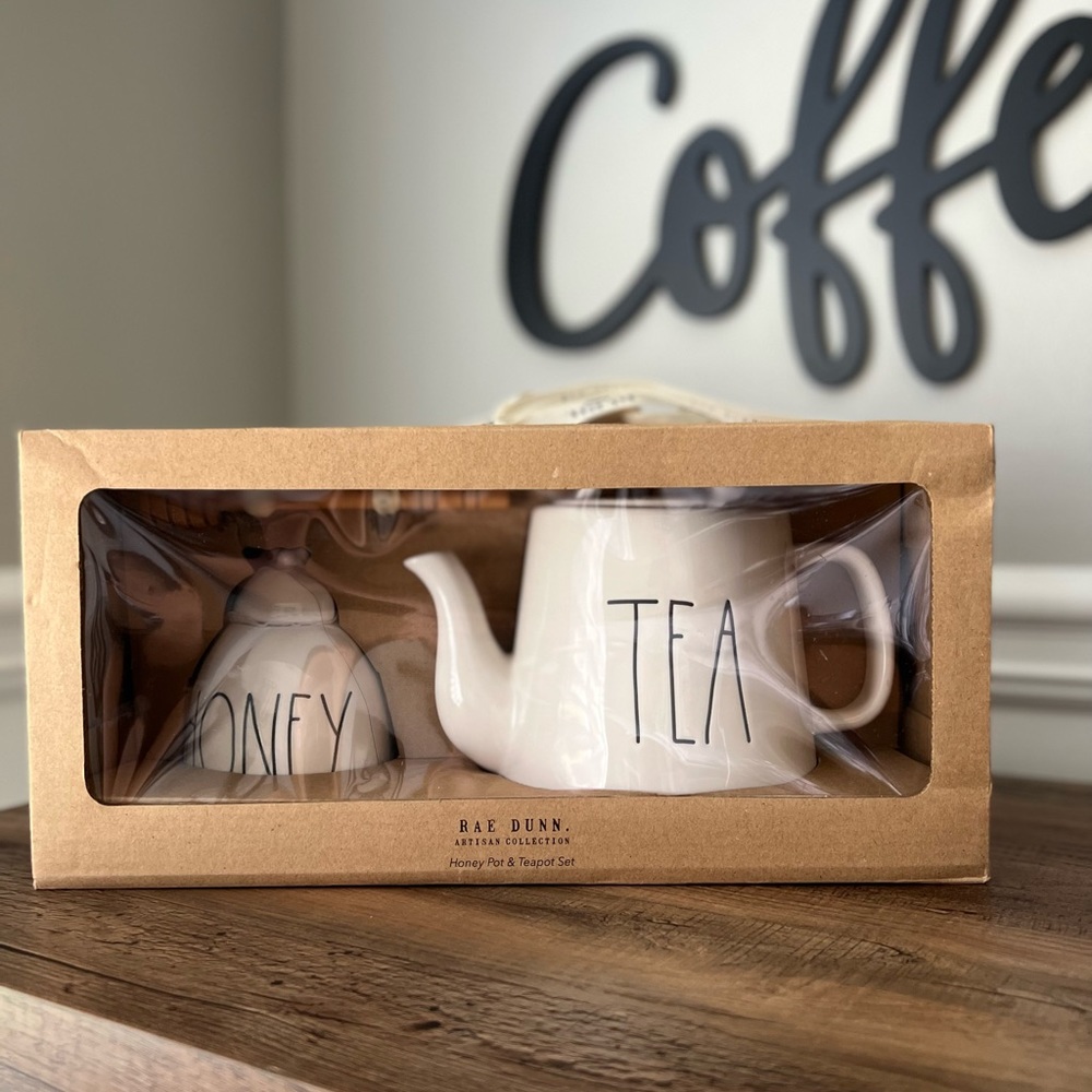 Rae Dunn Tea pot and Honey dish